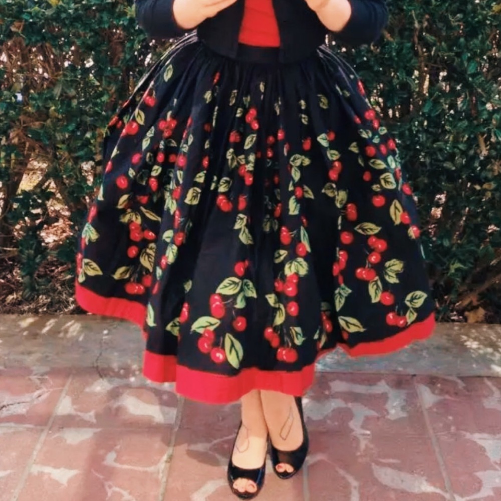 Pinup Couture Jenny Cherry Flare Maxi Skirt